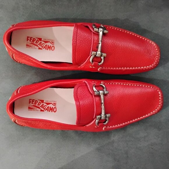 LEATHER SLIP ON SHOE LOAFERS -12- FERRAGAMO RED-FERRAGAMO SALVATORE MS 46472 EE - Picture 3 of 10